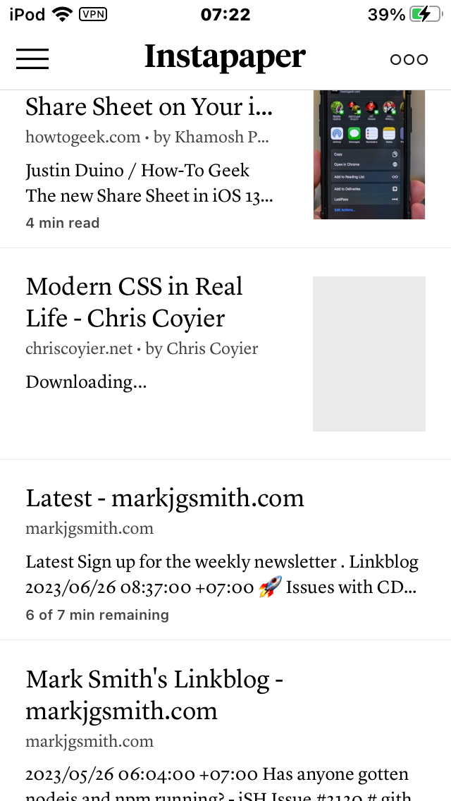 Article listing - Instapaper