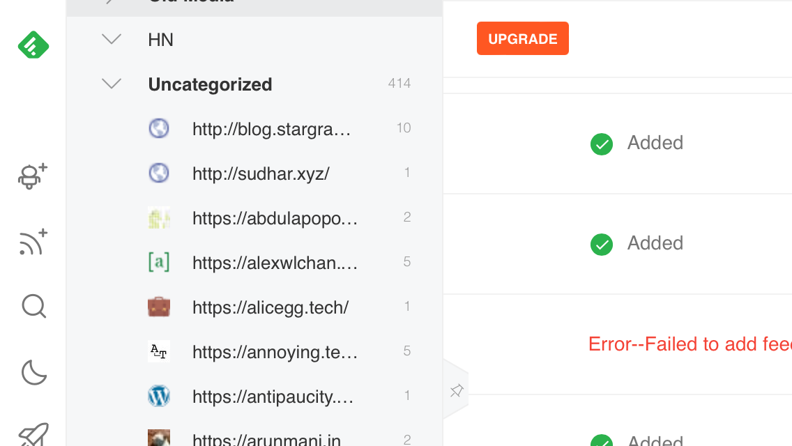 Importing OPML - View from Feedly website