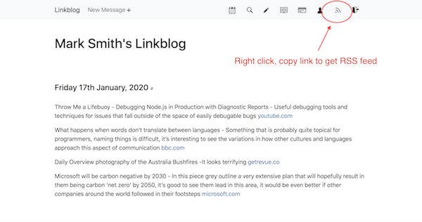 Linkblog rss, atom and json feeds